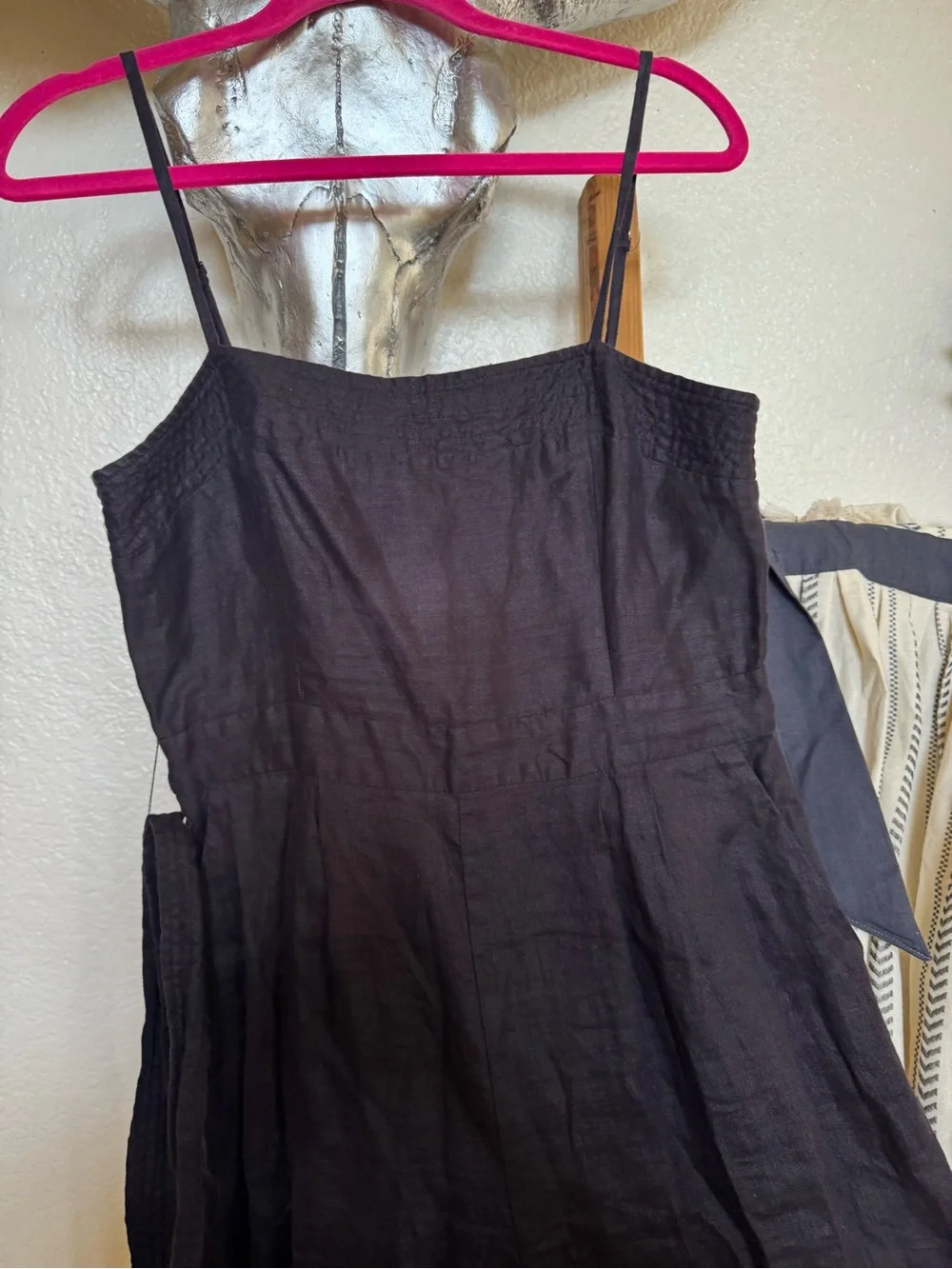 J. Crew Black Smocked Wide-Leg Jumpsuit with Tie Waist